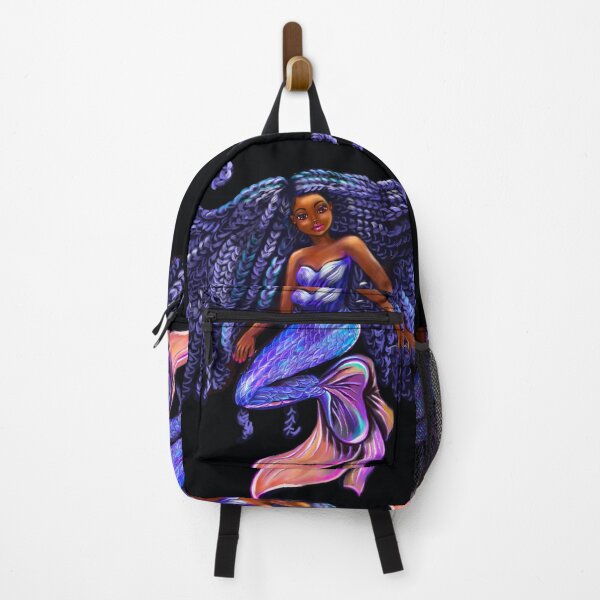 Item preview, mermaid with flowing shimmering blue black braids  , brown eyes curly Afro hair and caramel brown skin designed and sold by Artonmytee.