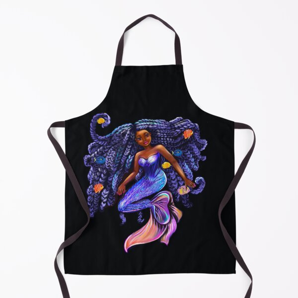 Item preview, mermaid with flowing shimmering blue black braids and fish , brown eyes curly Afro hair and caramel brown skin designed and sold by Artonmytee.