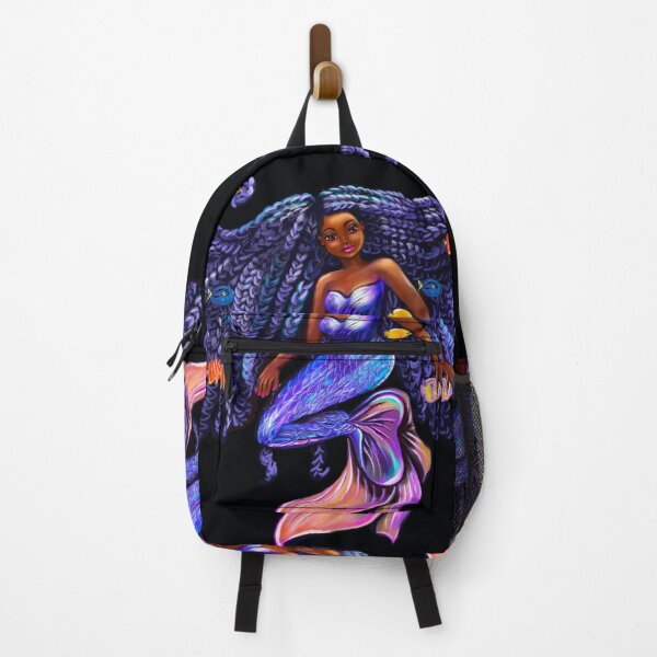 Item preview, mermaid with flowing shimmering blue black braids and fish  , brown eyes curly Afro hair and caramel brown skin designed and sold by Artonmytee.