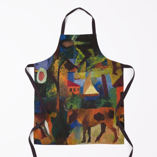 Item preview, Expressionist Painting Landscape with Cows, Sailboat, and Painted-in Figures (1914) By August Macke designed and sold by Designedbysm.
