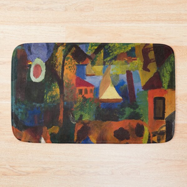 Item preview, Expressionist Painting Landscape with Cows, Sailboat, and Painted-in Figures (1914) By August Macke designed and sold by Designedbysm.