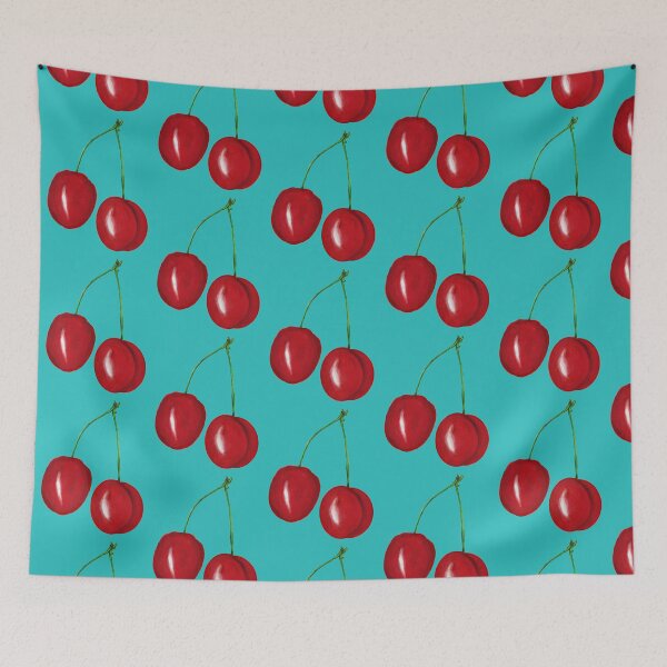 Item preview, Cherry print blue background designed and sold by DemonicGloom.