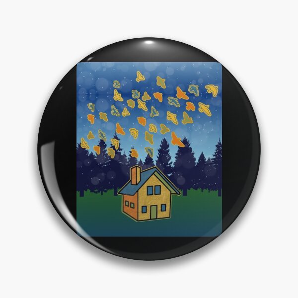 Item preview, Landscape Scene House Flock of Birds Sky Trees Retro Colors designed and sold by artfulnotebook.