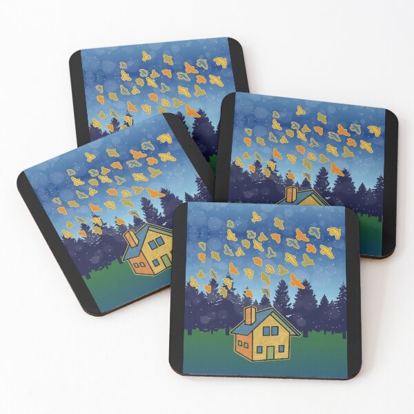 Item preview, Landscape Scene House Flock of Birds Sky Trees Retro Colors designed and sold by artfulnotebook.