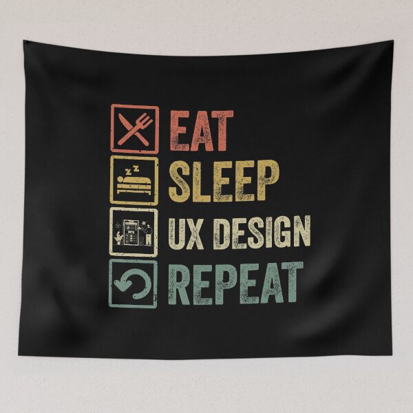 Aperçu de l'œuvre Funny eat sleep ux design repeat retro vintage gift créée et vendue par HN-ART.