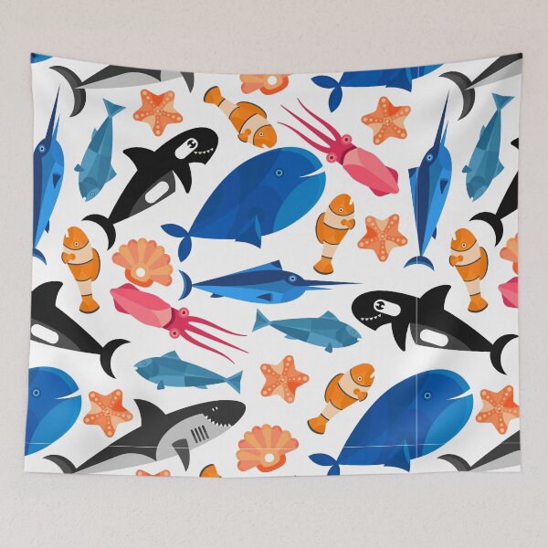 Item preview, Mixed Sea Life Nautical Seamless Pattern. Fish and Shells Collage designed and sold by silviaol.
