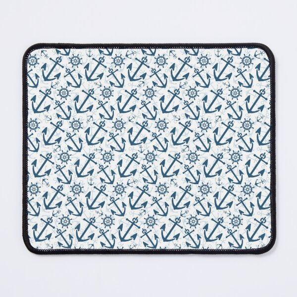 Item preview, Nautical pattern ~ Ship wheels and anchors on navy blue designed and sold by oceanys.