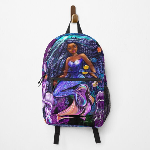 Item preview, mermaid underwater with flowing shimmering blue black braids 2 fish and jelly fish  , brown eyes curly Afro hair and caramel brown skin designed and sold by Artonmytee.