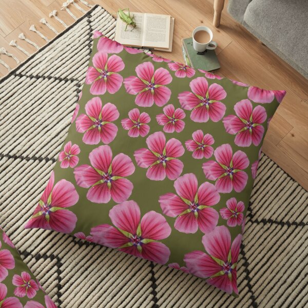 Pink Flowers of Summer in Green Floor Pillow