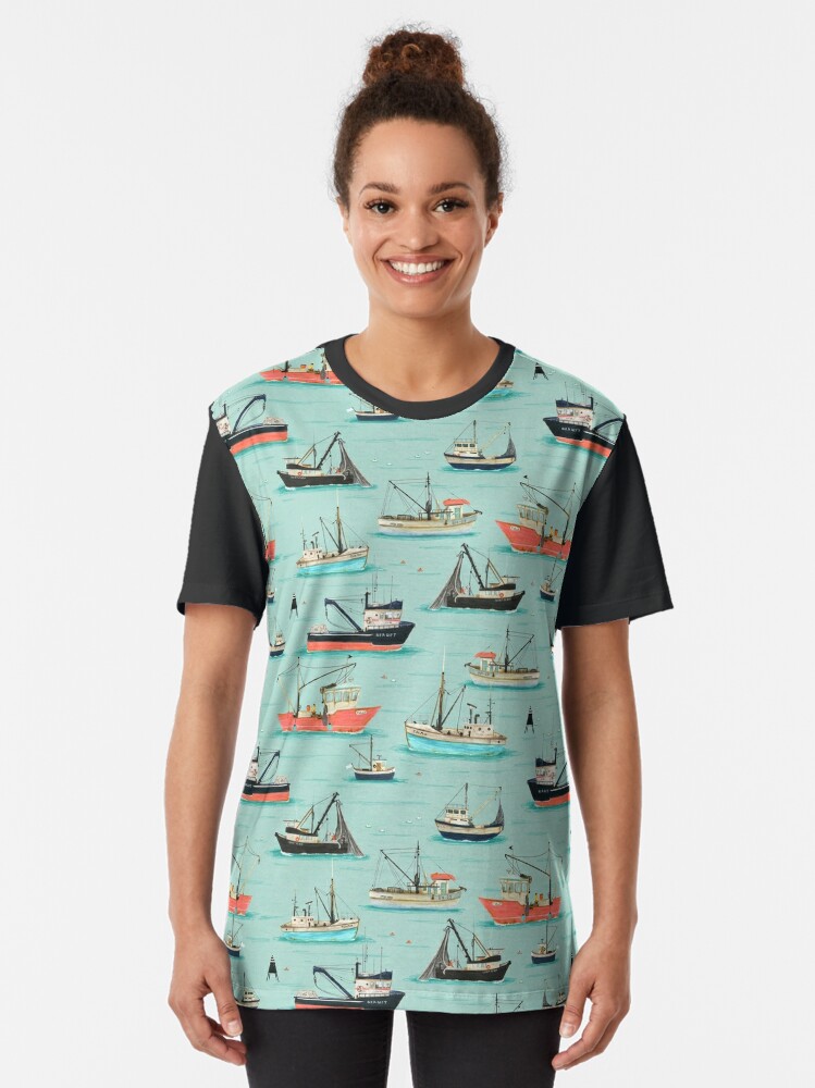 Fishing boats {pink and blue} Graphic T-Shirt for Sale by Katherine Quinn