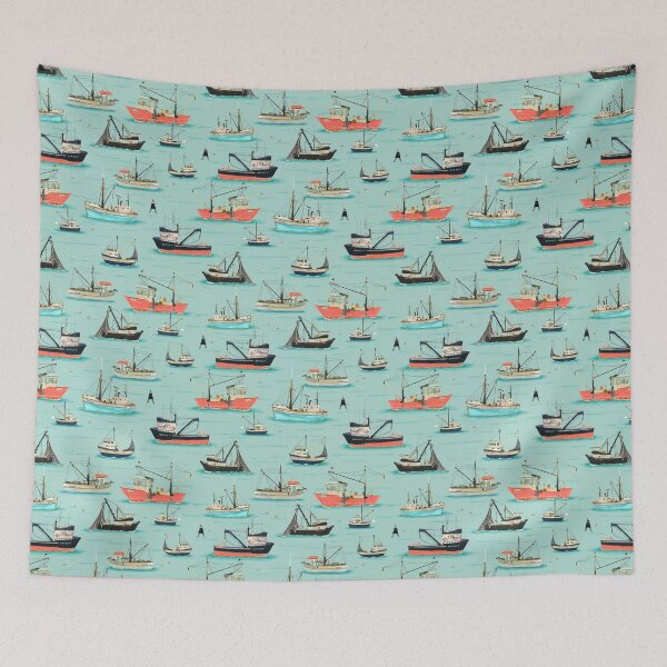 Item preview, Fishing boats {pink and blue} designed and sold by Katherine Quinn Illustration.