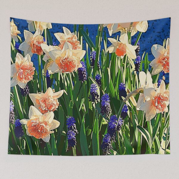 Item preview, Golden Frilly Daffodils and Blue Grape Hyacinths designed and sold by SeaChangeDesign.
