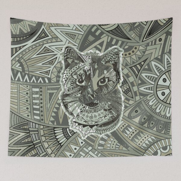 Item preview, Cat Slate Green Zentangle designed and sold by sunnthreads.