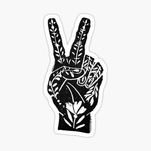 Floral Peace Sign Lino Print Sticker For Sale By Brenander Redbubble 