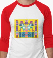 funny and cute vector boombox face pattern Men's Baseball ¾ T-Shirt