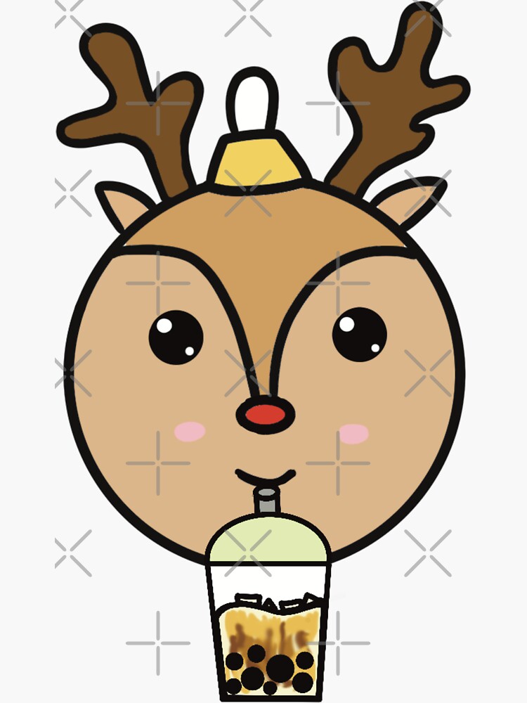 "Cute reindeer drinking boba" Sticker by Bellaco Redbubble
