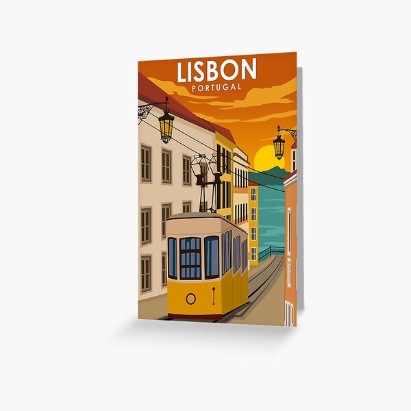 Lisbon Portugal Vintage Minimal Travel Poster Greeting Card