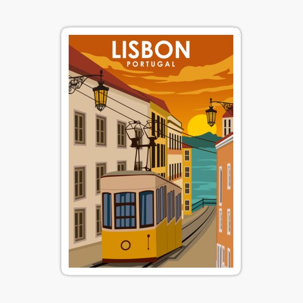 Lisbon Portugal Vintage Minimal Travel Poster Sticker