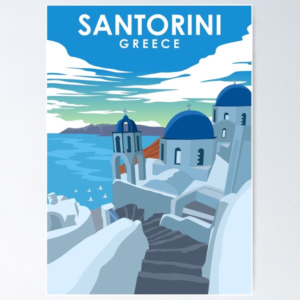 Item preview, Santorini Greece Vintage Minimal Travel Poster designed and sold by Stadify.
