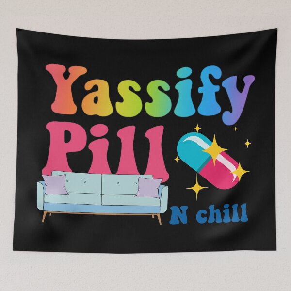 Item preview, Yassify pill and chill- rainbow 70s style text designed and sold by Anxatzi.