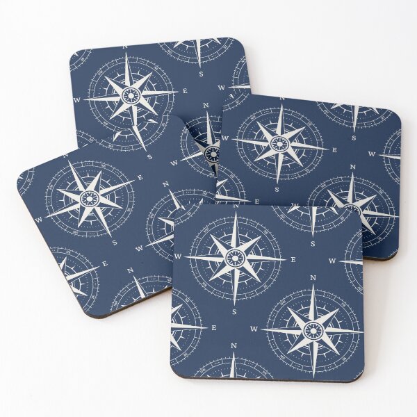 Item preview, Vintage nautical compass rose ~ Nautical pattern ~ White on navy blue designed and sold by oceanys.