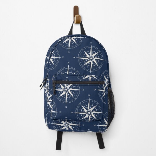 Item preview, Vintage nautical compass rose ~ Nautical pattern ~ White on navy blue designed and sold by oceanys.
