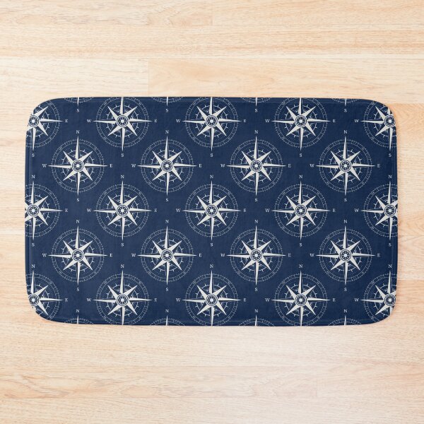 Item preview, Vintage nautical compass rose ~ Nautical pattern ~ White on navy blue designed and sold by oceanys.