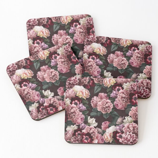 Item preview, Vintage bouquets of pink lush peonies, purple tulips, roses and dark red anemones. designed and sold by RinaMDesigns.