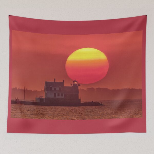 Item preview, Rockland Breakwater Lighthouse as the sun rose on a hazy morning  designed and sold by LindaCPhoto.