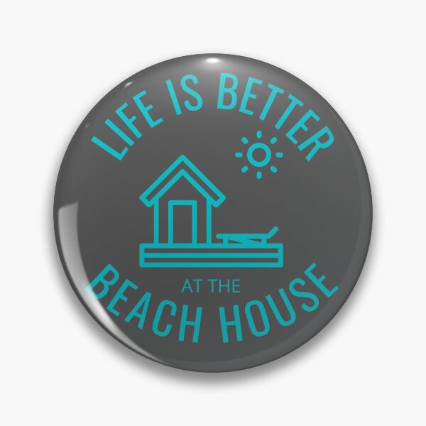 Item preview, Life is better at the beach house. Blue text, illustration designed and sold by JellyBeenzz.