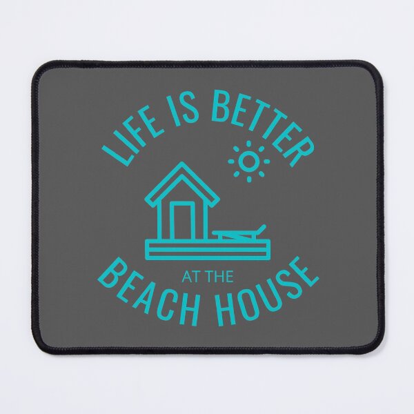 Item preview, Life is better at the beach house. Blue text, illustration designed and sold by JellyBeenzz.