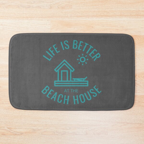 Item preview, Life is better at the beach house. Blue text, illustration designed and sold by JellyBeenzz.