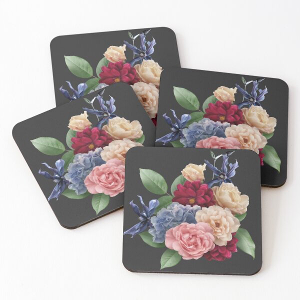 Item preview, Bouquet of pink and white roses, red dahlia, blue hydrangea and clematis. designed and sold by RinaMDesigns.