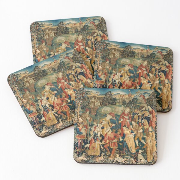 Item preview, PEASANT DANCE IN WOODLAND LANDSCAPE Antique Flemish Tapestry designed and sold by BulganLumini.
