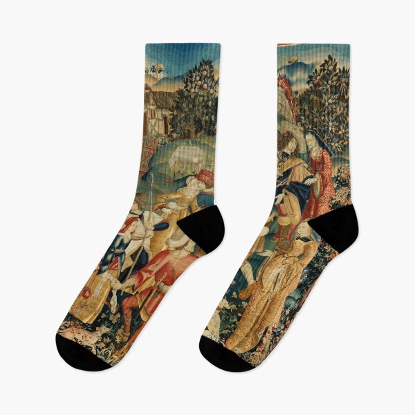 Item preview, PEASANT DANCE IN WOODLAND LANDSCAPE Antique Flemish Tapestry designed and sold by BulganLumini.