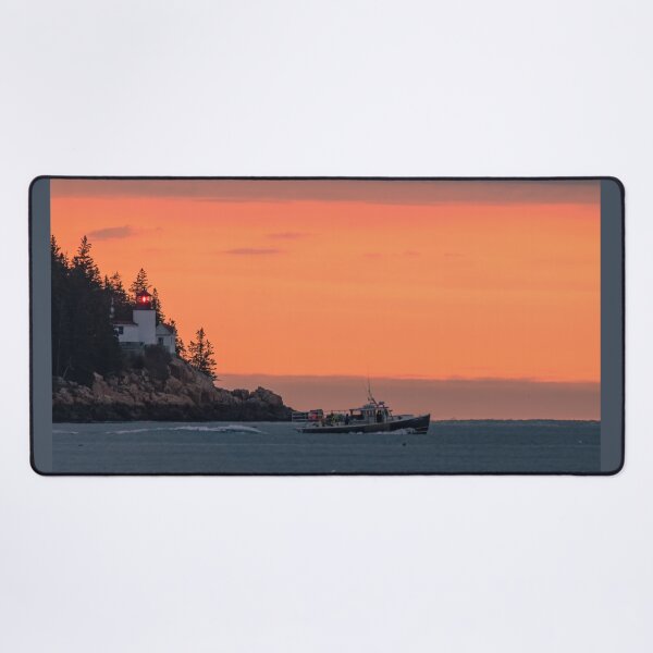 Item preview, Bass Habor Lighthouse in Down East, Maine, with a lobster boat heading out to haul designed and sold by LindaCPhoto.