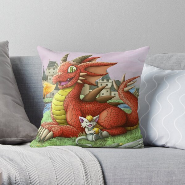 dragon and catfriend Throw Pillow