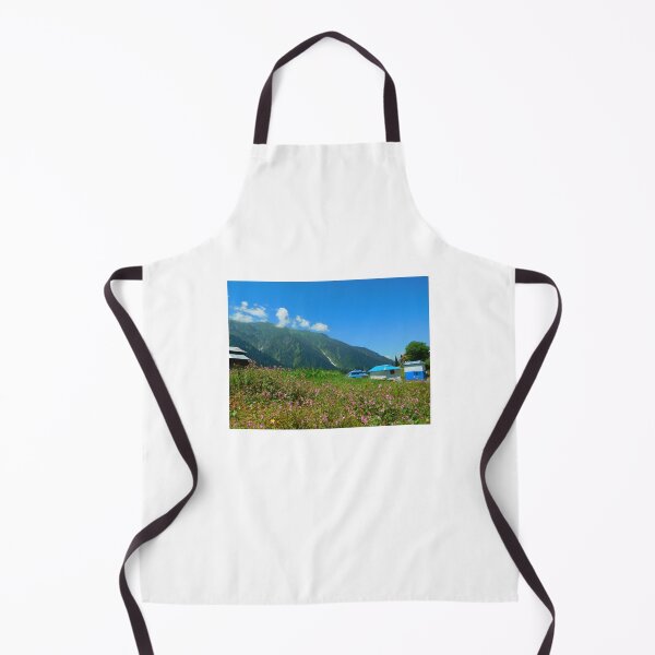 Item preview, Pink flowers, green grass, blue roofs, mountains and clouds of lush valley of kashmir. Love nature. designed and sold by TheNatureTalent.