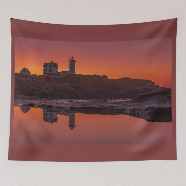Item preview, Nubble Lighthouse with its reflection at sunrise in Cape Neddick, Maine designed and sold by LindaCPhoto.