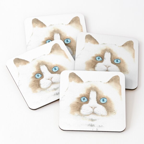 Item preview, white and brown cat watercolor portrait designed and sold by L'Atelier Oranjade.