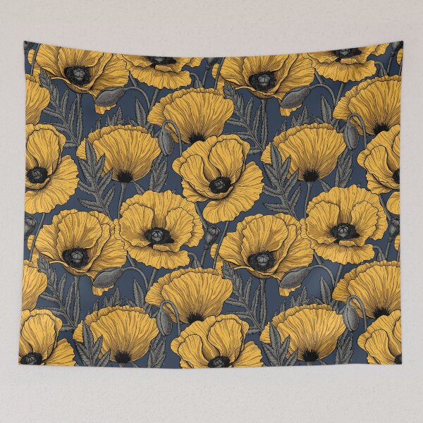 Item preview, Yellow poppy garden on navy designed and sold by Katerina Mitkova Kirilova.