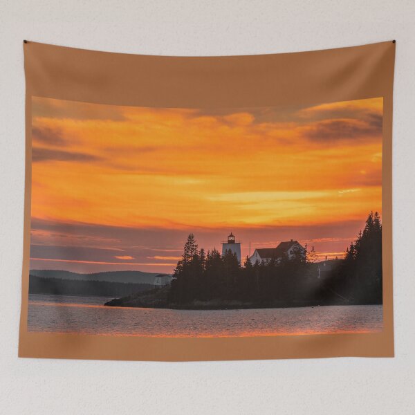 Item preview, Sunset behind Burnt Coat Harbor Lighthouse on Swan's Island, Maine on 11/25/21 designed and sold by LindaCPhoto.