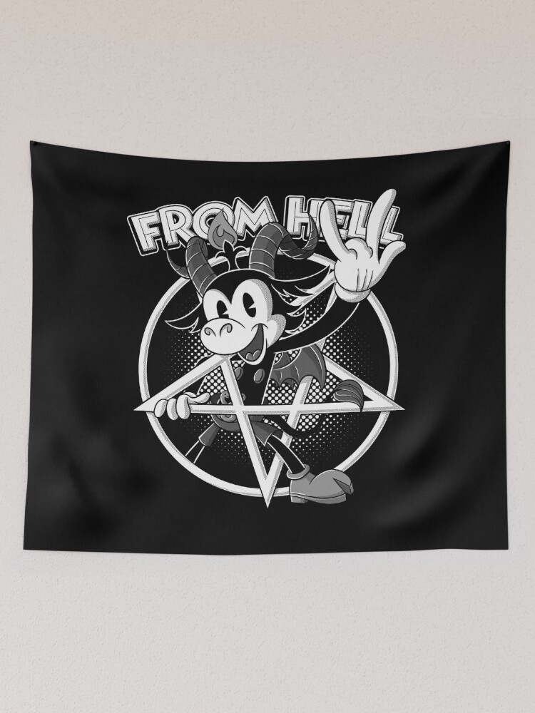 Blackcraft Baphomet retro Cartoon Devil Horns sign 666 from Hell Tapestry for Sale by AlteregoShop Redbubble