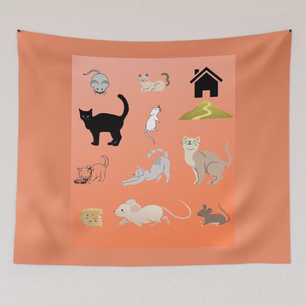 Item preview, Nice cats and mice Orange background designed and sold by Anahit Petrosyan Art Studio & Unique Print Designs for a Gift.