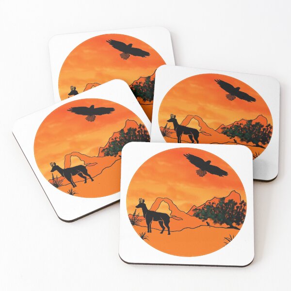 Item preview, Desert - pronghorn antelope and hawk designed and sold by Fernheart Designs.