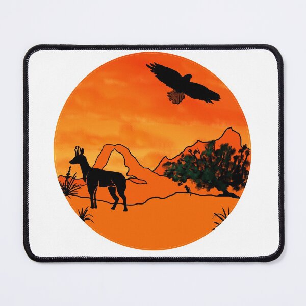 Item preview, Desert - pronghorn antelope and hawk designed and sold by Fernheart Designs.