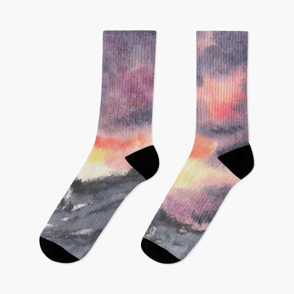 Item preview, Fiery Sunset With Clouds Over Mountains Painting Design designed and sold by galleasstudio.