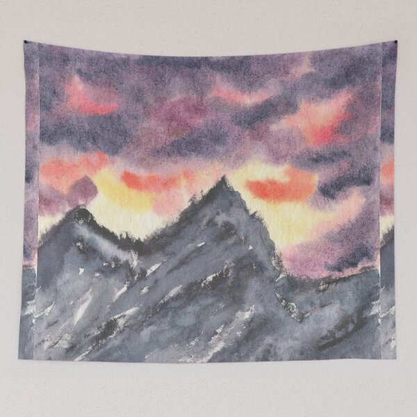 Item preview, Fiery Sunset With Clouds Over Mountains Painting Design designed and sold by galleasstudio.