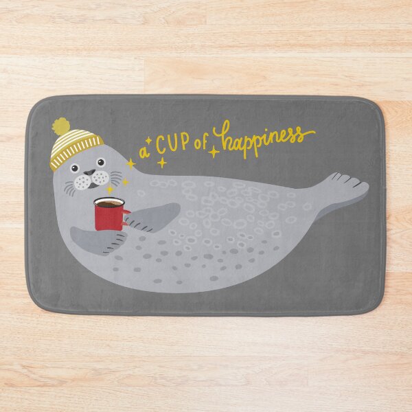 Item preview, Cute seal and lettering a cup of happiness  designed and sold by Darina Gulbina.