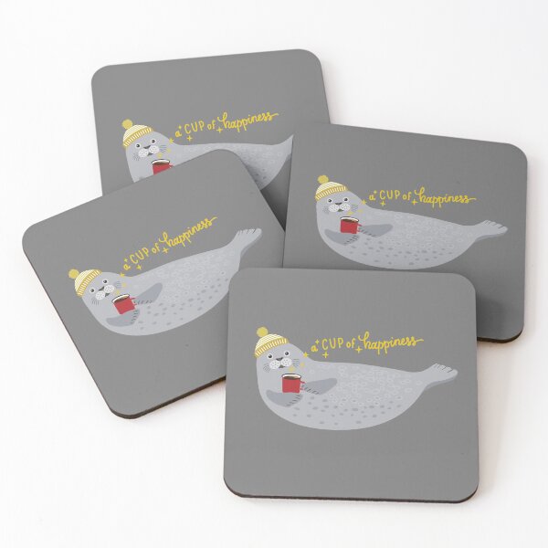 Item preview, Cute seal and lettering a cup of happiness  designed and sold by Darina Gulbina.